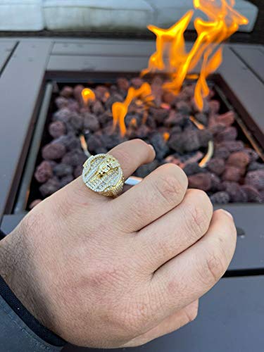 Men's Hip Hop Ring - Solid 925 Sterling Silver 14k Gold Finish - Fully Iced Baguette Mens Ring - Egyptian Pharaoh King Tut Ring3