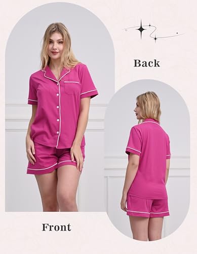 Image of NAP BOUND 100% Cotton Women Pajama Sets Button Down Short Sleeve Sleepwear Soft Pjs 2 Piece Lounge Set with Pocket XS-XXL