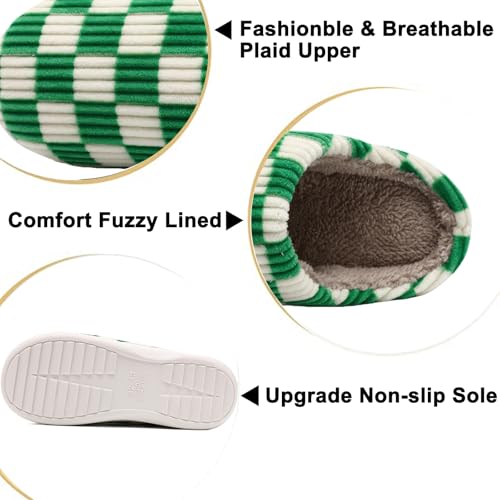 Image of Yueerlu House Slippers for Women Men, Fuzzy Checkered Mens Womens Slippers Warm Memory Foam House Shoes Indoor Outdoor with Faux Fur Lining