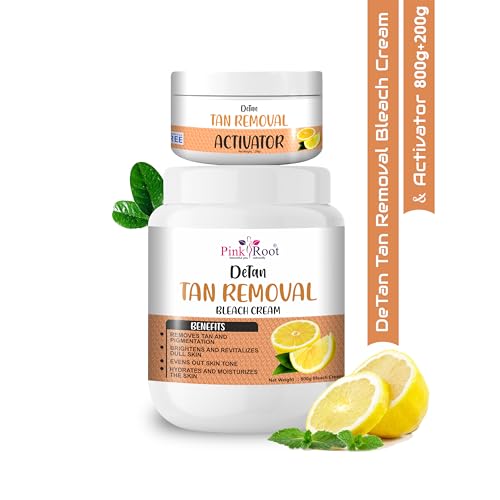 Image of Pink Root Detan Tan Removal Bleach Cream with Activator 1kg, helps in removing tan & gives instant fairness