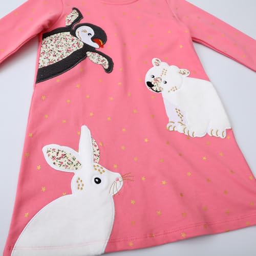 Image of Girls Cotton Long Sleeve Casual Cartoon Appliques Striped Jersey Dresses
