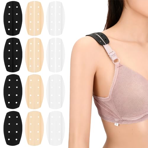 6 Pairs Silicone Bra Strap Cushions, Anti Slip Shoulder Pads for Women Bra Strap Holders Pads for Slipping Soft Shoulders Protectors to Ease Shoulder Discomfort (Black,White,Skin Color)