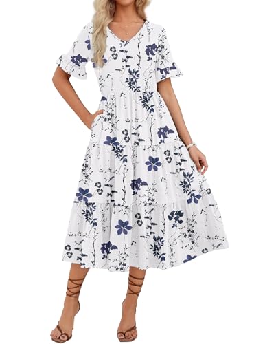 Zeagoo Womens Casual Dresses for Floral Summer Ruffle Short Sleeve