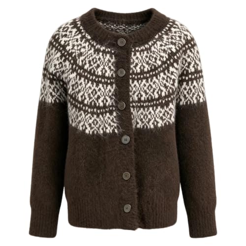 Fair Isle Sweater Women Crew Neck Knit Cardigan Vintage Button Down Coat - image 4