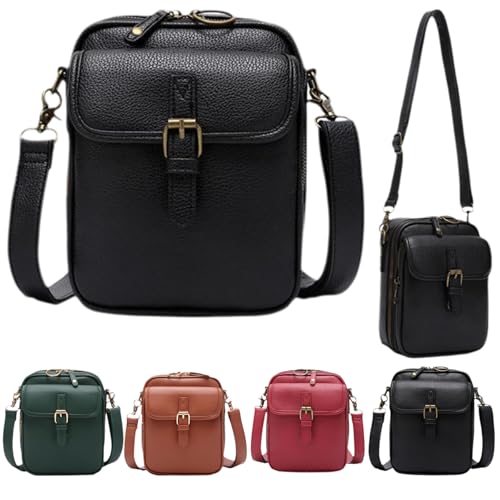 2025 Upgrade Vintage Double Layer Large Capacity Mini Messenger Bag, Leather Small Purse Crossbody Shoulder Bag for Women Men