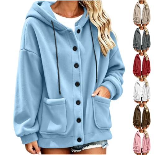 PXQIRMR Hoodies for Women Button Front Plush Oversized Sweatshirt Jacket - image 1