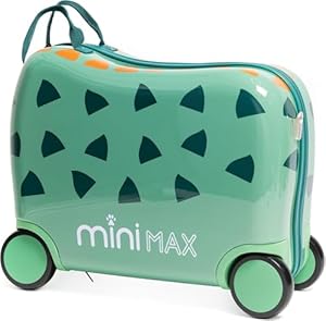 MiniMax 45x36x20cm 29L Kids Ride-On Suitcase - Easyjet Max Size Childrens Rolling Carry On Hand Cabin Luggage Suitcase 45x36x20 4 Wheels - Green Dinosaur