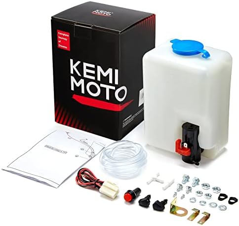 Kemimoto Universal Car Windshield Washer Pump, Washer Fluid Reservoir Bottle Kit with Pump Jet Button Switch 12V Windshield Tank