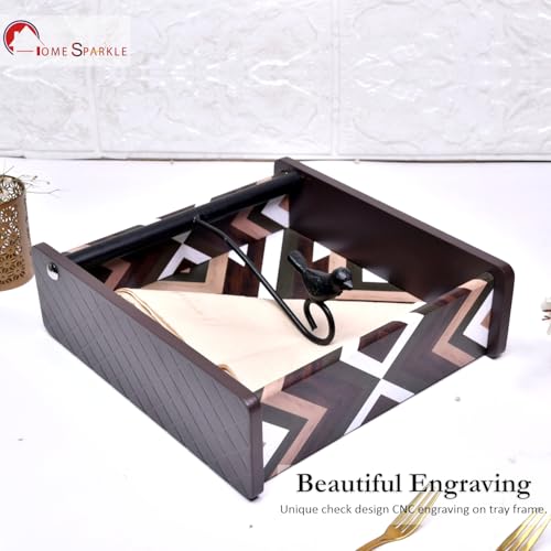 Image of Home Sparkle Napkin Storage - 1 Pack Table Napkin Holder Tray for Indoor & Outdoor Use | Kitchen, Dining, Restaurant & Home Decor (Brown-C6V22)