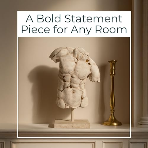 Escultura de torso masculino en resina, 25 pulgadas, blanca miniatura 3