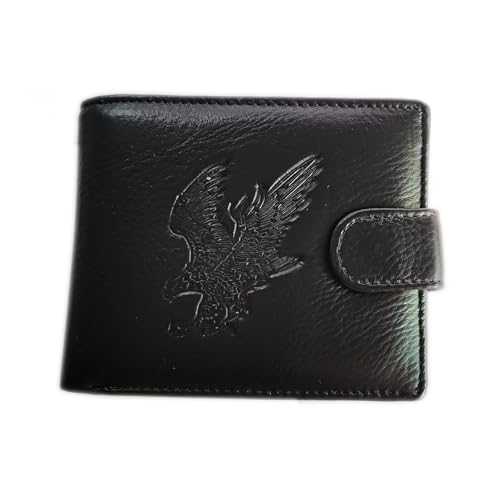 Men's Cool Eagle Wolf Horse Totem Cowhide Leather Vertical Wallet Zipper Multi-card Cardholder (Eagle B)