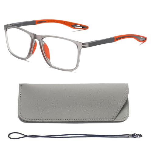 Hubeye TR90 Sports Reading Glasses for Men and Women Square Comfortable Flexible Blue Light Blocking Computer Reader (Orange, 0.00) - Image 2