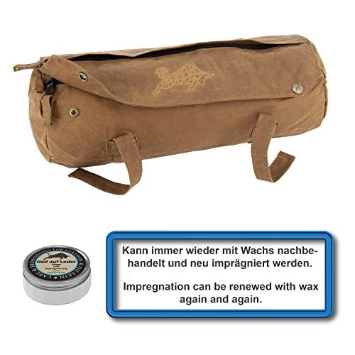 Foto von gewachste Wasserabweisende Gepäckrolle fürs Motorrad, Fahrrad oder Pferd Original Jacket Bag aus 10OZ Baumwolle mit Reißverschluss und Druckknöpfen…