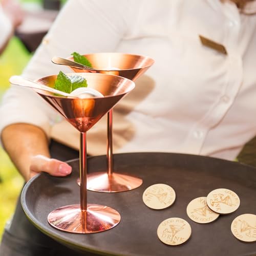 Image of Marsui 100 Pcs Wooden Drink Tokens Bulk for Wedding Personalised Drink Tickets Poker Chips for Guest Wedding Favours Beverage Birthday Parties Bar Table Decoration Supplies (Cocktail Cup Pattern)