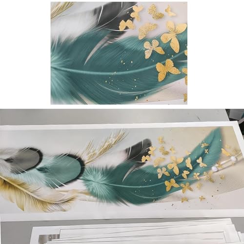 Cadre interne toile cerf plumes dorées 30x90 cm art mural prêt à suspendre