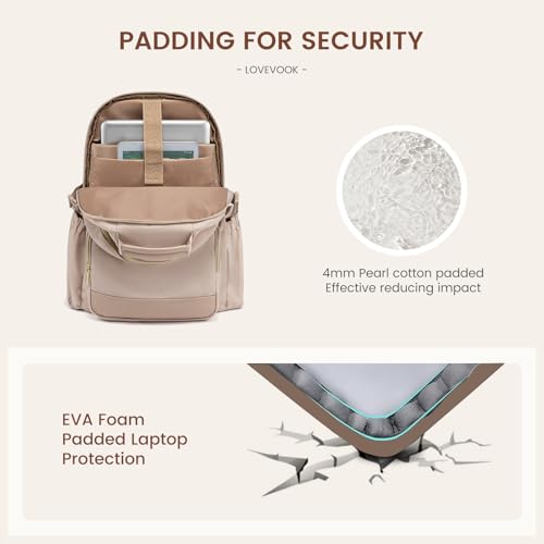 Image of LOVEVOOK Laptop Backpack for Women with Pouch Pocket for Large Capacity Cup,15.6 Inch Laptop Computer Bag Travel Backpack Purse,Waterproof Work Business Backpack College Teacher Bags,Nude
