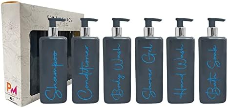 Print Maniacs Mrs Hinch Inspired Signature Grey 500ml Square Reusable Dispenser Bottle Silver Pump Personalised Bathroom Storage Toiletries Set F2 (White, Shampoo and Conditioner)