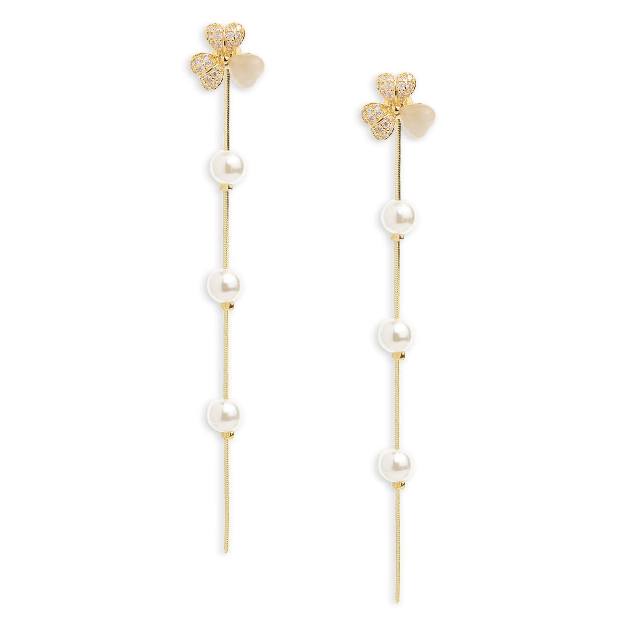 SonateomberCubic Zirconia Drop Dangle Front Back Earrings for Women - Dangly Faux Big Pearl Sparkly Rhinestone Crystal Statement Large Gold Fashion Jewelry Gift