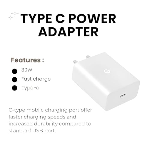 Image of Google 30W Type C Rapid Fast Charger Adapter for Pixel 9pro fold,9 pro XL,9 Pro /9 /8 Pro /8 /8a, Pixel 7 Pro /7 /7A, Pixel 6 Pro /6 /3a, Tablet and Other USB-C Mobile Device Support 30w Fast Charging, White