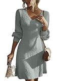 Picture of Dokotoo Womens Fall Wedding Guest Dresses for Women Winter Clothing 2025 Business Casual Work Long Sleeve Dress V Neck Knit Ribbed Ladies A Line Sweater Dress Green Dresses for Women M