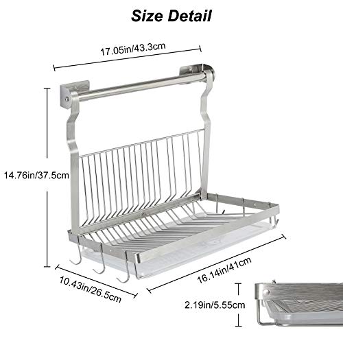 Tqvai Stainless Steel Hanging Dish Drainer Folding Dish Drying Rack With Rod, Drainboard And Hanging S Hooks - Silver #TOP2