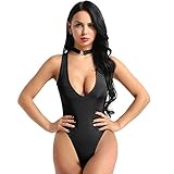 Freebily Damen Ouvert-Body High Cut Stringbody Monokini Nesckholder Einteiler Bikini Tanga Thong Erotik Dessous Unterwäsche Bademode Schwarz One Size