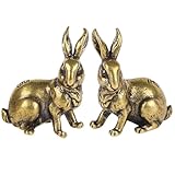 Homoyoyo 2 Stück Messing Hase Figur Kleine Hasen Statue Deko Ornament Solide Messing...
