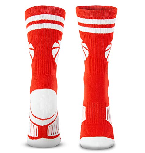 Chalktalksports Basketball Woven Mid-Calf Socks | Classic Stripe & Ball | Red & White #TOP1