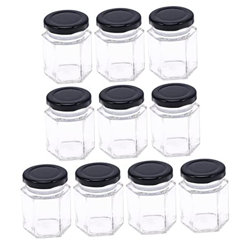 NAMOARLY 10pcs Glass Bottle Syrup Container Clear Candy Jars Honey Bottle Honeycomb Jar Empty Jar Clear Container with Lid Nut Clear Honey Jars Sugar Tank Honey Jar with Dipper Black