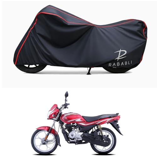 Image of Waterproof Bike Body Cover Compatible for | Bajaj Platina 100 ES Drum BS6 | Taffeta Fabric, Red Piping Design, Bottom Elastic Fit | Dustproof, Sun UV & Rain Protection for All Bikes