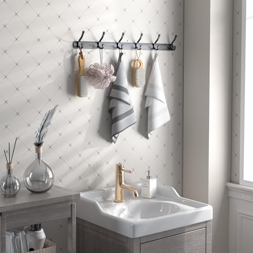 Dntorx Coat Rack Wall Mount, 2 Pack Coat Hooks Hanger Wall Double Hook Rack Rail Towel Hat Rack Entryway Bathroom Hanger Organizer for Robes, Clothes, Bags, Hat(Black)