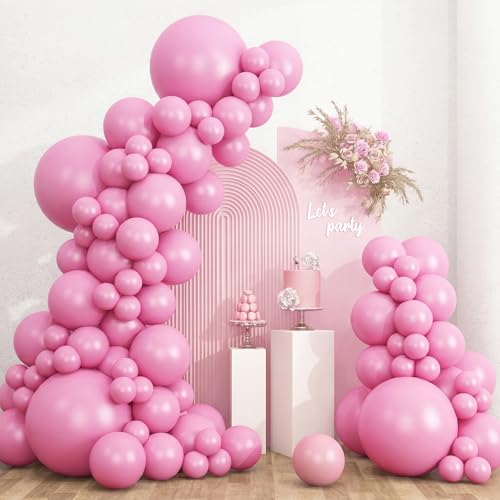 Image of RUBFAC 135pcs Pink Balloons Different Sizes 18 12 10 5 Inches for Garland Arch, Pink Balloons for Valentine's Day Birthday Baby Shower Gender Reveal Wedding Party Decoration