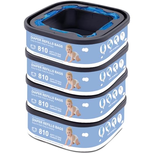 Image of Jumbo Square Refills Disposal Bags Refill Compatible with Genie Diaper Compact, Select Pails (Not Fit Classic),Hold Up to 810 Newborn-Sized Diapers Per Refill,Pack of 4