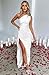 Memoriesea Women's Sexy One Shoulder Satin High Split Cocktail Wedding Party Maxi Dress White