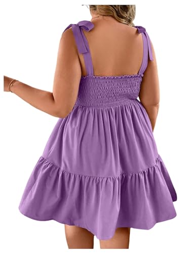 Image of Floerns Women's Plus Size Summer Knot Tie Shoulder Ruffle Straps Flounce Flowy Smocked Sundress Shorts Dress