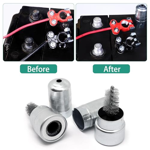 Image of Battery Terminal Cleaner Kit, 2pcs Battery Terminal Brush, 2pcs Lead Shims, 10pcs Anti-Corrosion Fiber Washers, for Car Marine Boat RV