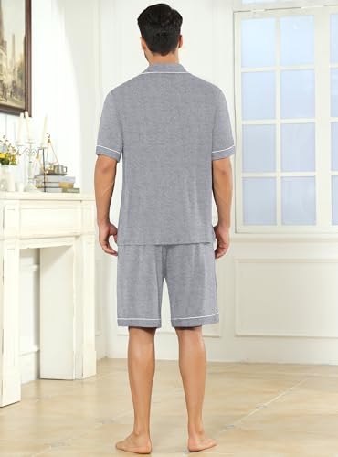 Image of Veseacky Men's Button Down Pajama Set Short Sleeve Shorts Modal Soft Sleepwear Loungewear Pjs with Pockets S-XXL