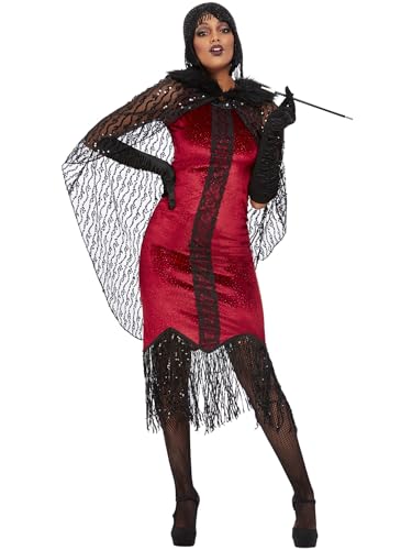 Déguisement vampire flapper de luxe Smiffys rouge avec robe et cape à sequins pour femme