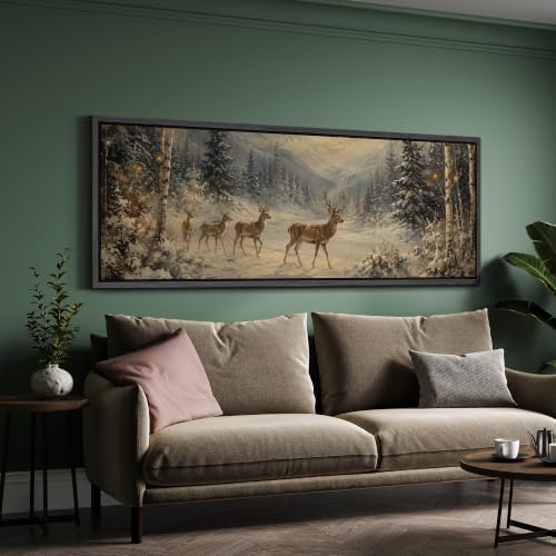 Image of MUDECOR Large Framed Canvas Print Wall Art Moonlit Deer for Living Room