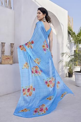Image of MIRCHI FASHION Saree for Woman Chiffon Floral Printed | Lightweight Daily Wear Comfortable Women's Sari with Unstitched Blouse Piece (Available in 15 Designs)