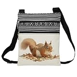 LiuenMgg Squirrel Messenger Bag Small Ethnic Pattern Printed Adjustable Strap Crossbody Zipper Bag Squirrel Phone Bag Wallet Cute Shoulder Handbag for Women