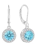 JIWOY Pendientes de plata de ley 925 con aro redondo y piedra natal para mujer, Metal, Aguamarina sintética