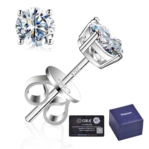 Moissanite Stud Earrings-1.0CT D Color,GRA Mens S925 Sterling Silver Wedding Earrings,18K White Gold Plated Earring for Men Women (Moissanite-1Ct(0.5ct*2)