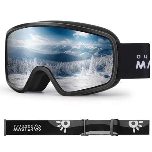 OutdoorMaster Kids Ski Goggles OTG Snowboard Goggles with 100% UV Protection Kids Snow Goggles for Boys Girls Toddler(BlackFrame Vlt 12.2%+Silver Lens)
