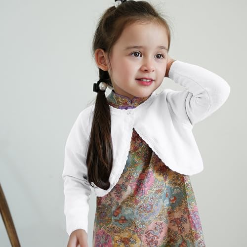 ASHER FASHION Girls Open Front Bolero Shrug Knit Long Sleeve Solid Color with Button Closure4