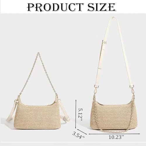 Bolso de hombro tejido de paja para mujer miniatura 2