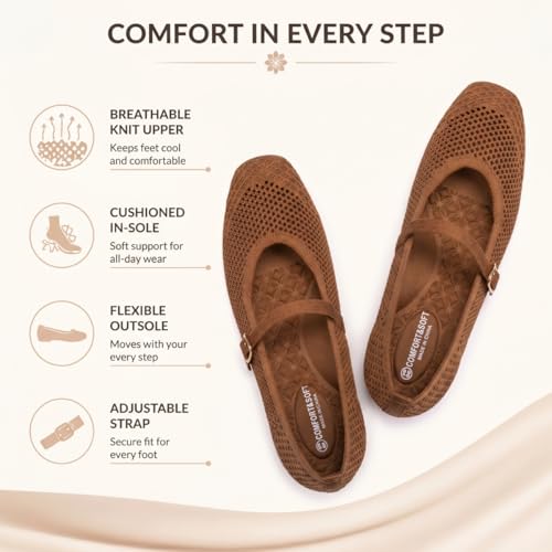 Image of Frank Mully Womens Casual Flat Shoes Square Toe Shoes Knitted Mesh Flat Comfort Work Flat Shoes for Daily Washable