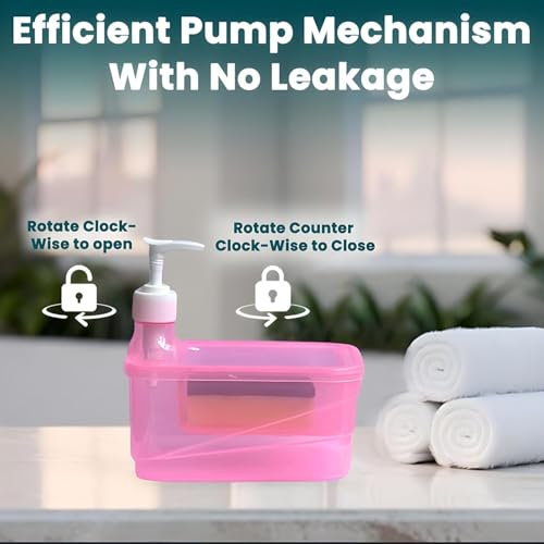 Image of Zuku Liquid Soap Dispenser for Kitchen Dishwash Liquid Soap Dispenser for Kitchen Sink Dish Washer Box Kitchen Dispenser Liquid with Free Sponge(Pink)