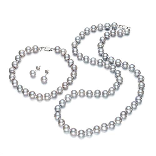 Parure de bijoux élégante et chic en perles d'eau douce de 7 mm pour femme avec fermoir en argent sterling, Perle, Perle Cover