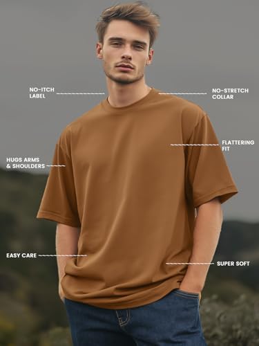Image of Nobero 100% Cotton Oversized T Shirts for Men Stylish | Oversized Fit | Solid T Shirts for Men 180 GSM Combed Cotton | Round Neck Half Sleeve